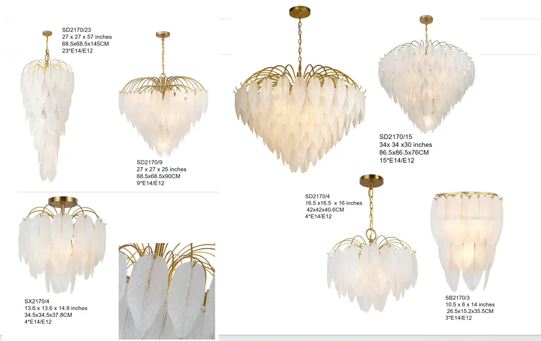 Frosted Glass Feather Chandelier